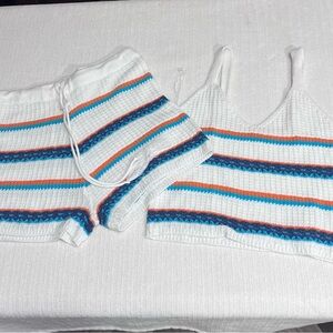 Jolie & Joy white + blue striped loungewear set Size L